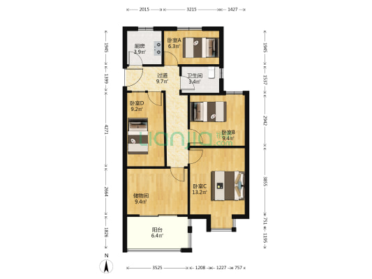 四里河畔C区 4室0厅1卫 93平方