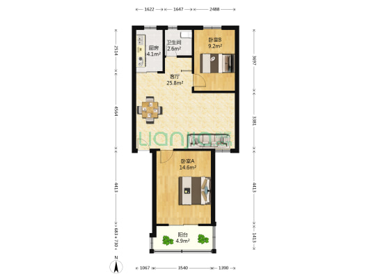 台园 2室1厅1卫 76平方