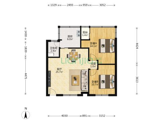彩虹新村 2室1厅1卫 75平方