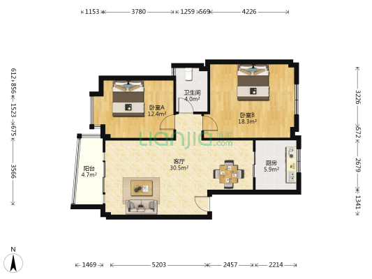 美丽华 2室1厅1卫 89平方