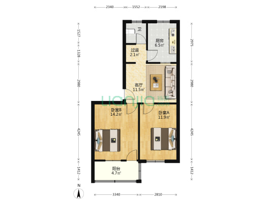花苑新村 2室1厅1卫 67平方