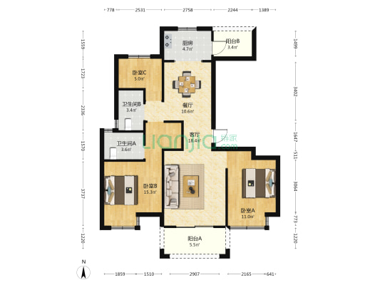 海伦堡瀚江府 3室2厅2卫 110平方