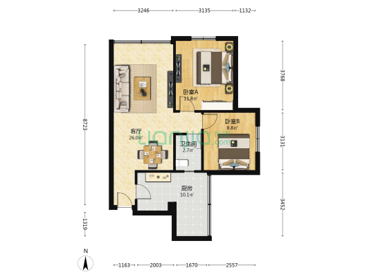 航天中二区 2室1厅1卫 67平方