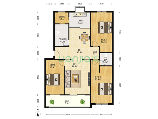农机厂家属楼 3室2厅2卫 138平方