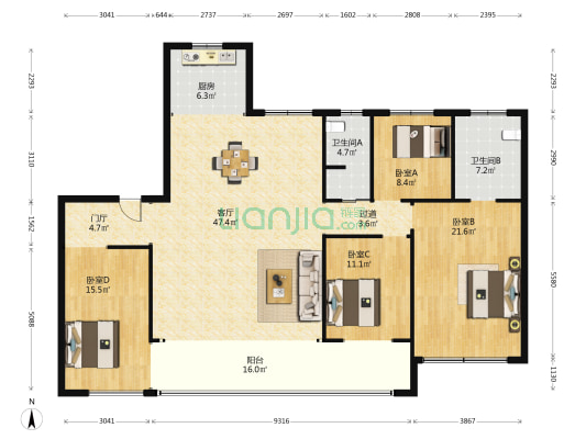 龙湖·雲峰原著 4室1厅2卫 189平方