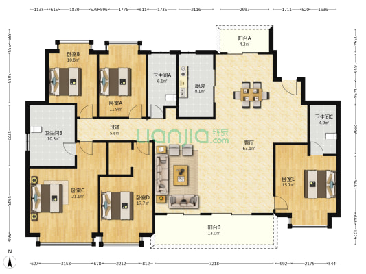 苏宁檀悦北苑 5室1厅3卫 237平方
