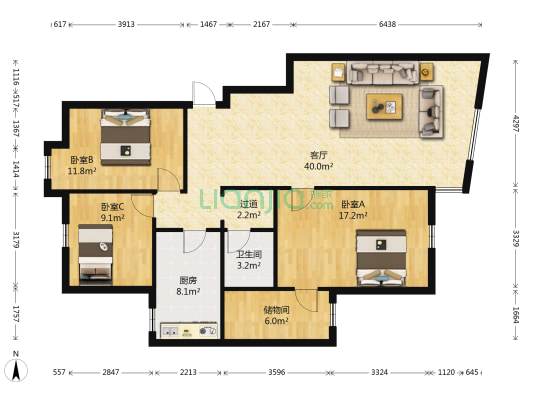 世博生态城临山邻里 3室1厅1卫 131平方