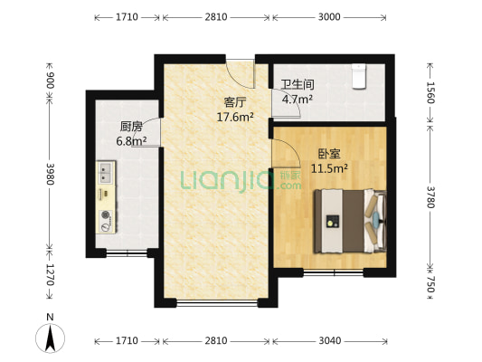 万科招商一期 1室1厅1卫 57平方