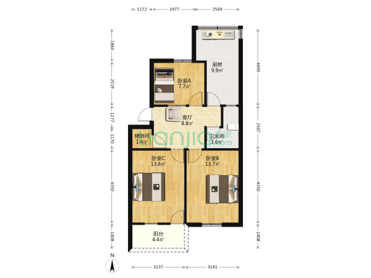 五凤新村 3室1厅1卫 71平方