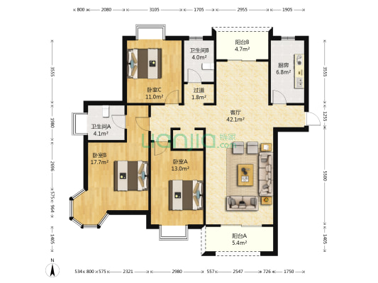 恒盛湖畔豪庭东区 3室1厅2卫 141平方