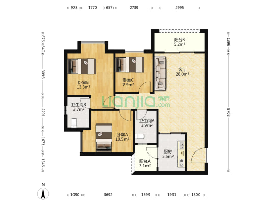 奥园天悦湾 3室1厅2卫 94平方