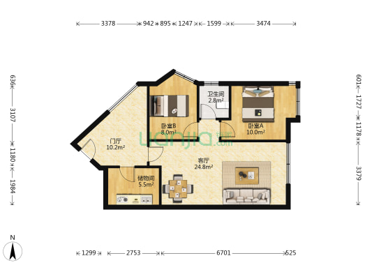 凤翔华庭 2室1厅1卫 70平方
