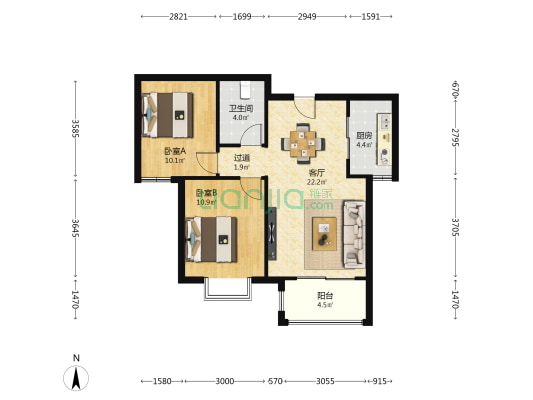 学府名城 2室1厅1卫 85平方
