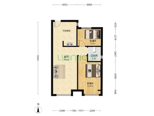 鹏飞·南开学苑 2室1厅1卫 78平方