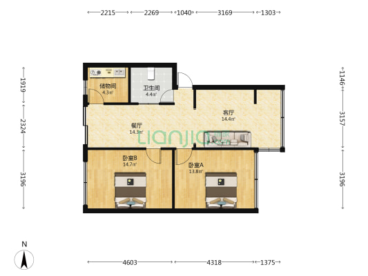 杨祠街北五巷5号 2室2厅1卫 82平方