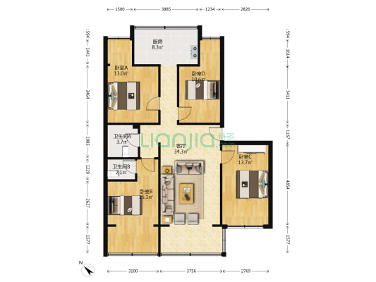 营策巷25号 4室1厅2卫 119平方
