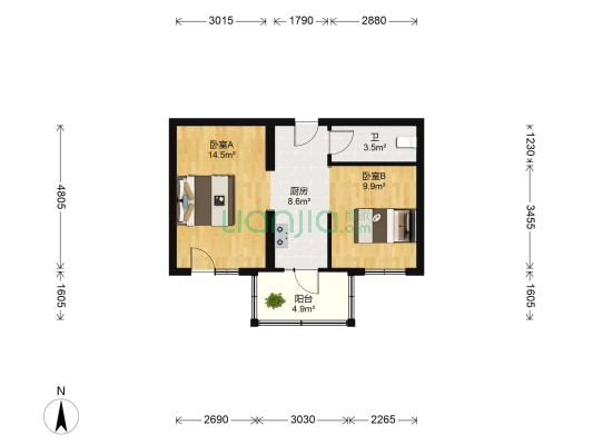 南康小区 2室0厅1卫 52平方
