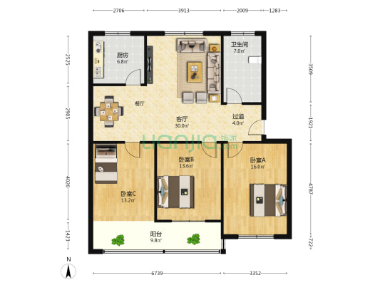 喜盈门小区 3室1厅1卫 121平方