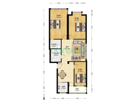东城路757－777号 3室1厅2卫 120平方