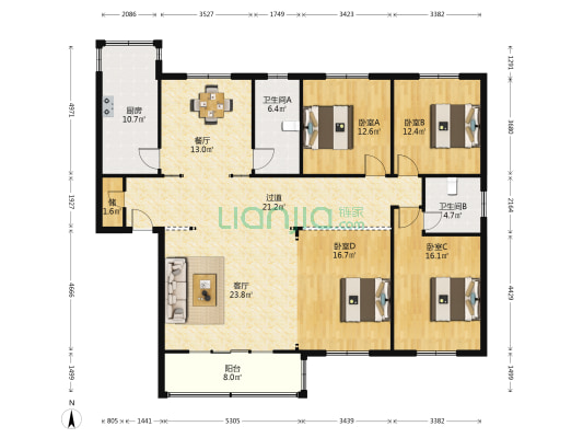 心怡花园 4室2厅2卫 174平方