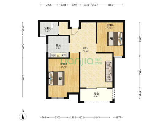 四里栖霞苑B区 2室1厅1卫 99平方