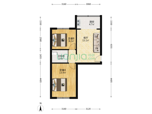 致和南小区 2室1厅1卫 52平方
