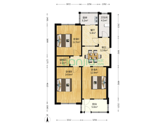 七里河路5号 3室2厅1卫 91平方