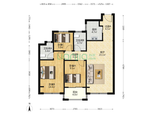 中骏天荟 3室1厅2卫 100平方