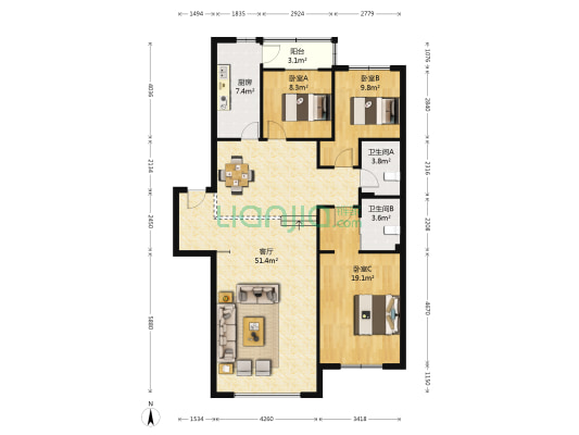 精博苑 3室1厅2卫 132平方
