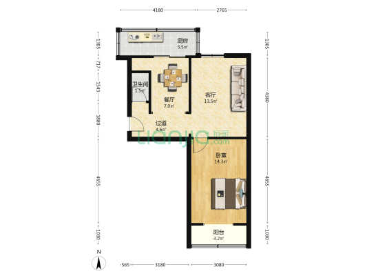 草阳北区 1室2厅1卫 55平方