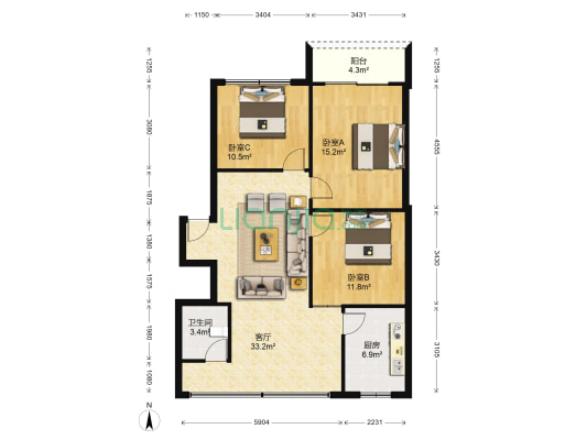 南坛路一段114号 3室1厅1卫 110平方