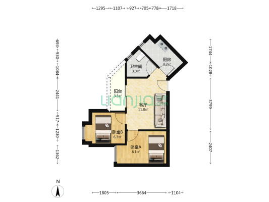 静心林语园 2室1厅1卫 51平方