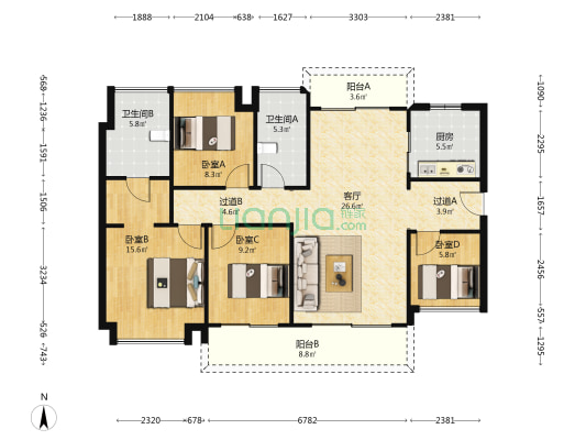 南沙水恋 4室1厅2卫 128平方