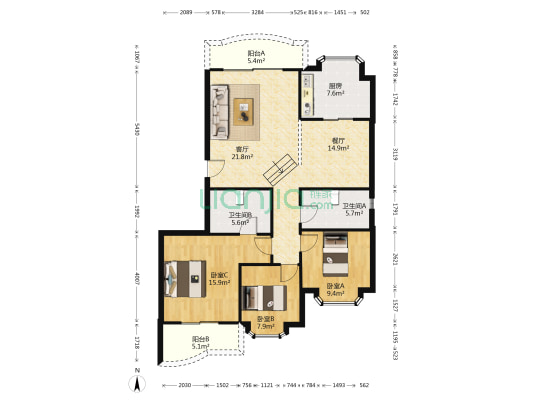 金惠公寓 3室2厅2卫 122平方