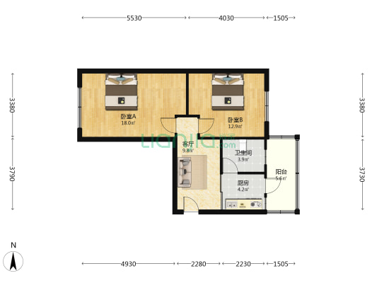 民航路 2室1厅1卫 65平方
