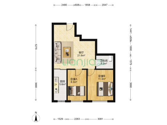 中拓假日广场 2室1厅1卫 75平方