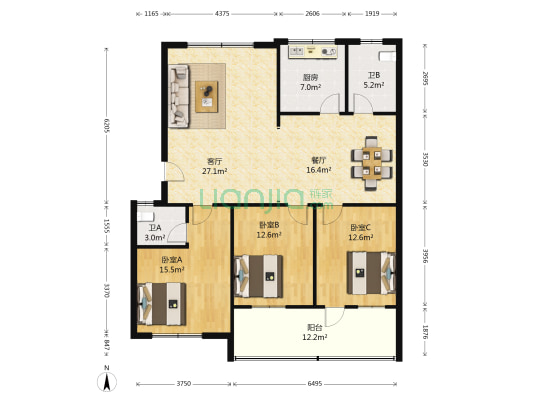 兴元花园 3室2厅2卫 132平方