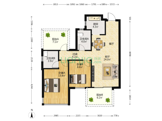 华润置地江南中心 2室1厅2卫 89平方