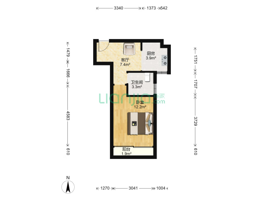 金浦嘉园 1室1厅1卫 44平方