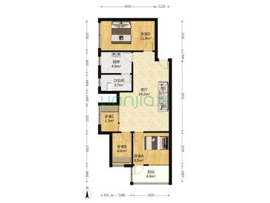 翠丽苑 4室1厅1卫 84平方