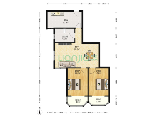 望江苑 2室1厅1卫 108平方