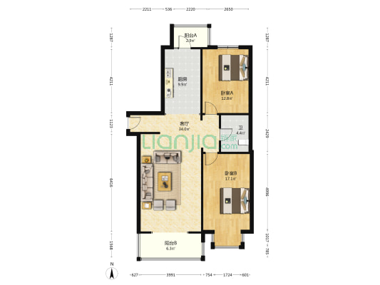 香电街 2室1厅1卫 124平方