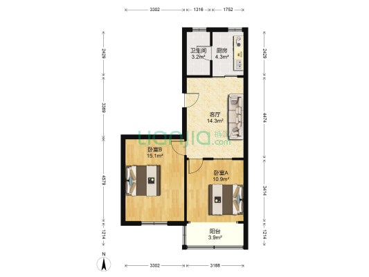 青年中路106号 2室1厅1卫 64平方