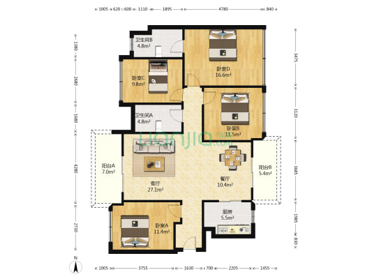 翡翠山城君御 4室2厅2卫 131平方
