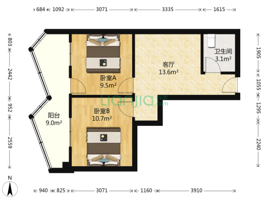 凯旋路104号 2室1厅1卫 61平方