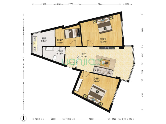 国税局家属院（金昌南路） 3室1厅1卫 93平方