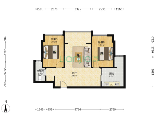 常青藤湖上初晴 2室1厅1卫 74平方