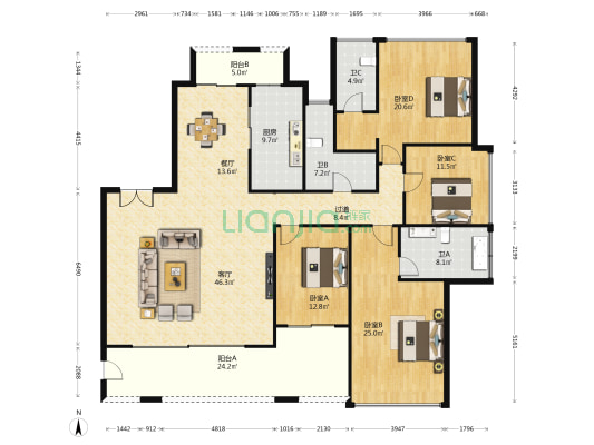 正方世和苑 4室2厅3卫 222平方