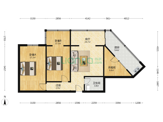 圃园路5号 2室1厅1卫 86平方