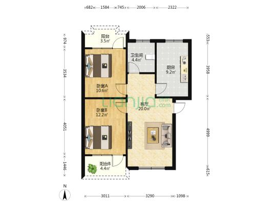 华侨新村 2室1厅1卫 83平方